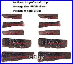 10 Large Pieces Ceramic Wood Logs for All Types of Gas Fireplace or Gas firepit