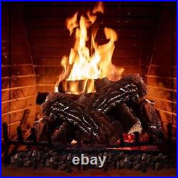 10 Pcs Ceramic Logs for Gas Fireplace and 10 Lbs 0.8-1.6'' Lava Rocks for Fir