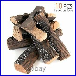 10 Piece Gas Fireplace Logs, Ceramic Wood Gas Fireplace Log Set for Large