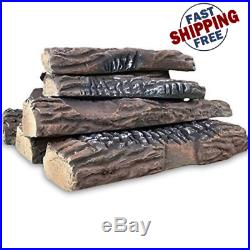 10 Piece Set Large Ceramic Wood Gas Logs for Indoor Outdoor Fireplaces Fire Pits