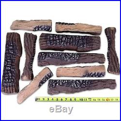 10 Piece Set Large Ceramic Wood Gas Logs for Indoor Outdoor Fireplaces Fire Pits
