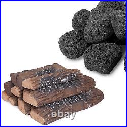 10 Pound Lava Rocks and 10-Piece Ceramic Logs for Gas Fireplace, Fire Pit