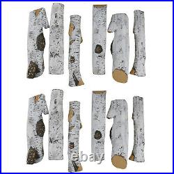 12 Pieces Ceramic White Birch Wood Logs Set for Fireplaces, Fire Pits Decoration