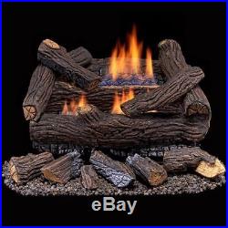 18 Inch Natural Propane Gas Log Set Ventless Fireplace Dual Burner Chimney Vent