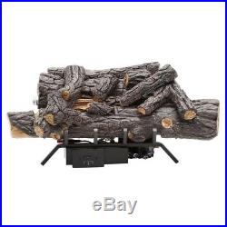 18 in. Gas Fire with Logs Remote, Vent-Free Home Fireplace Oak No Chimney Flue