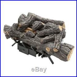 18 in. Gas Fire with Logs Remote, Vent-Free Home Fireplace Oak No Chimney Flue