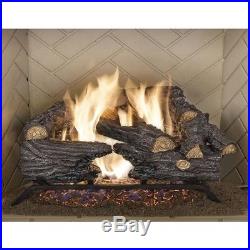 18 in. Split Oak Vented Dual Burner Natural Gas Flame Fireplace Log Heater Set