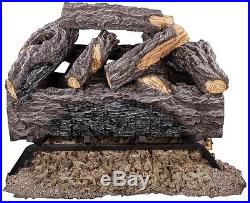 18 in. Vented Natural Gas Fireplace Log Set Oak Logs Fire Heat Insert Vent Kit