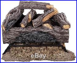 18 in. Vented Natural Gas Fireplace Log Set Oak Logs Fire Heat Insert Vent Kit