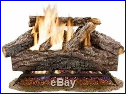 18in. Natural Gas Fireplace Logs Rustic Charred River Oak Vented Set Dual Burner