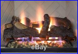18in. Natural Gas Fireplace Logs Vented Rustic Dual U-Shaped Burner Chimney Flue