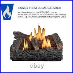 22 In. W Vent-Free Propane Gas Fireplace Log Set Winter Oak Thermostat Control