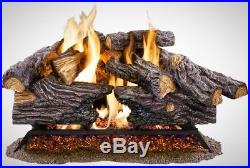 24 In. Split Oak Vented Natural Gas Log Set Dual Burner Chimney Fireplace Fire