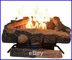 24 in. Large Natural Gas Fireplace Logs Vent Free Golden Flame Fire Grate Log
