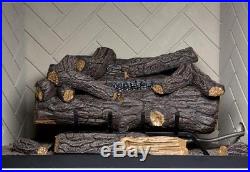 24 in. Large Premium Fireplace Log Set Propane Gas LP Vent Free Fire Logs Remote