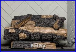24 in. Natural Gas Fireplace Log Set Vent Free Decorative Large Logs Grate Auto