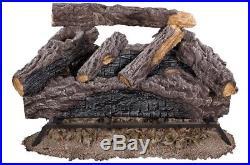 24 in. Natural Gas Fireplace Log Set Vented Charred Fire Logs Grate Dual Burner