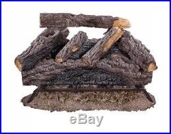 24 in. Natural Gas Fireplace Log Set Vented Charred Fire Logs Grate Dual Burner