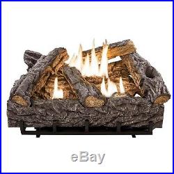 24 in. Vent Free Dual Fuel Fireplace Logs Insert Natural Gas Propane Thermostat