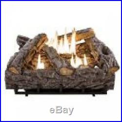 24 in. Vent Free Dual Fuel Fireplace Logs Insert Natural Gas Propane Thermostat