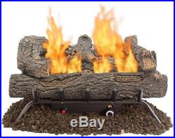 24 in. Vent Free Natural Gas Propane Fireplace Log Set Insert Remote Heater Kit