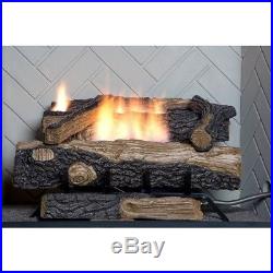 24 in. Ventless Natural Gas Fireplace Log Set Easy Manual Control Logs Insert