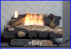 24 in. Ventless Propane Gas Fireplace Log Set Easy Manual Control Logs Insert