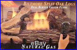 30in Large Ventless Natural Gas Fireplace Logs Set w Dual Row Burner & Log Grate