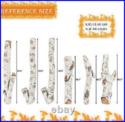 6PC Gas Fireplace Logs, 26 inch Large Ceramic White Birch Log for Gas Fireplace