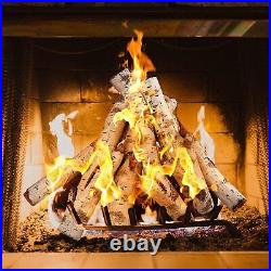 6PC Gas Fireplace Logs, 26 inch Large Ceramic White Birch Log for Gas Fireplace