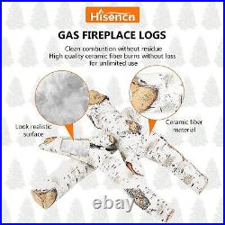 6PC Gas Fireplace Logs, 26 inch Large Ceramic White Birch Log for Gas Fireplace