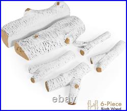 6 Piece Gas Fireplace Logs Birch Wood Ceramic for Propane, Gas, Gas Inserts, Gel