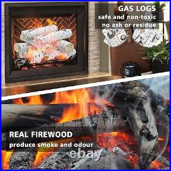 6-Piece White Birch Wood Ceramic Logs for Gas Fireplaces Indoor/Outdoor Decor