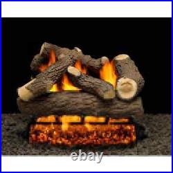 American Gas Log Fireplace Logs 65000-Btu Glowing Embers Concrete With Log Grate