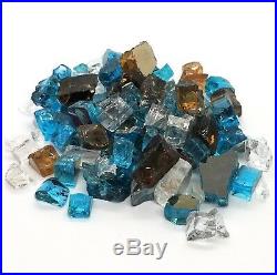 Bali Blue, Amber, Clear 1/2 Premium Reflective Fire Glass Fireplace & Fire Pit