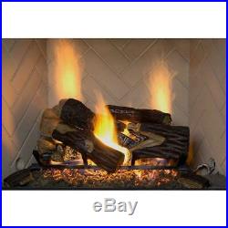 Burnt river oak 18 in. Vented dual burner natural gas fireplace logs heat sure