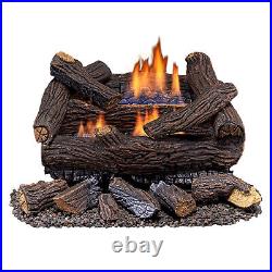 Duluth Forge 18 Inch Ventless Dual Gas Log Set with Thermostat, Stacked Red Oak