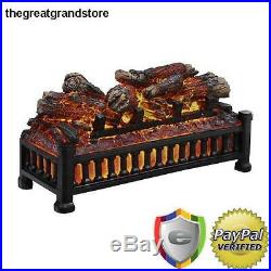 Electric Fireplace Log with Realistic Glowing Flames Heater Remote Wood Set USA