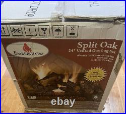 EmberGlow Split Oak 24 Vented Gas Log Set 8 Logs NEW Open And Worn Box