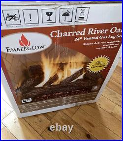 Emberglow 24 Inch Natural Gas Log Set Vented Fireplace Charred River Oak Logs