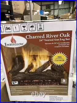 Emberglow 24 Natural Gas Log Set Vented Charred River Oak, Open Box (H1)