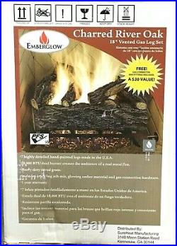 Emberglow Natural 18 Inch Gas Log Set Vented Fireplace Charred River Oak Logs