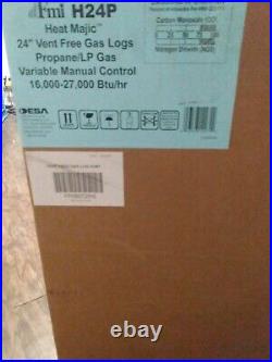 FMI Heat Magic 24 Vent Free Propane/LP Gas Logs Variable Manual Control NOS