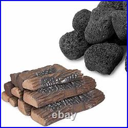 GASPRO 10 Pound Lava Rocks and 10-Piece Ceramic Logs for Gas Fireplace Fire Pit