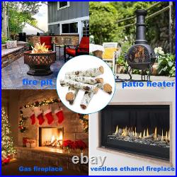 Gas Fireplace Log Set Ceramic White Birch for Indoor Insert, Vented, Propane, El