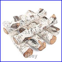 Gas Fireplace Log Set Ceramic White Birch for Intdoor Inserts, Vented
