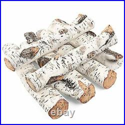 Gas Fireplace Log Set Ceramic White Birch for Intdoor Inserts, Vented, 16.1