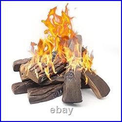 Gas Fireplace Logs, 10pcs Faux Firepit Logs, Decorative Ceramic Wood Log Large