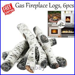 Gas Fireplace Logs, 6pcs Ceramic White Birch Wood Fireplace Gas Logs for