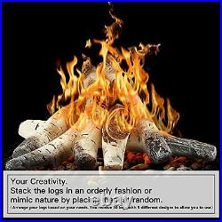 Gas Fireplace Logs, 6pcs Ceramic White Birch Wood Fireplace Gas Logs for